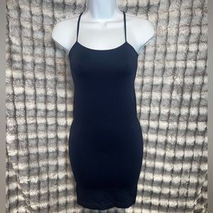 Dynamic Non-Adjustable Thin Strap Seamless Dress (Navy) (One Size)